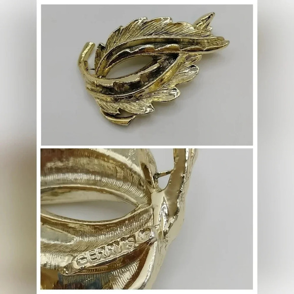 Gold Tone Gerry Leaf Swirl Design Brooch Pin - Picture 1 of 6